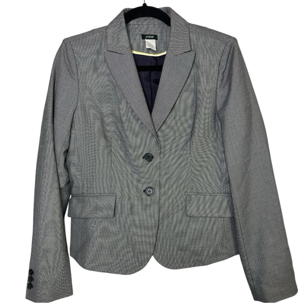 J.Crew 100% Wool Navy Blue White Fully Lined Buttoned Blazer Jacket Size 10